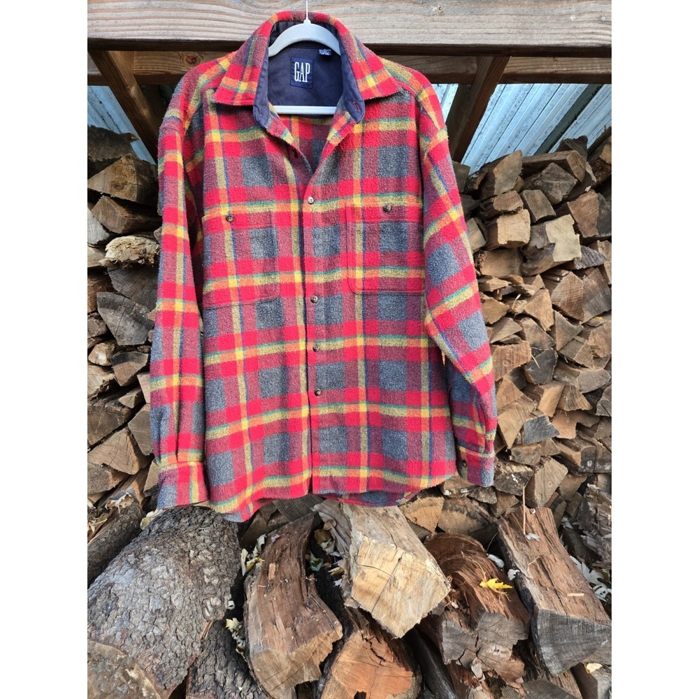 Vintage‎ 90s Gap Shirt Flannel Long Sleeve Button Down Buffalo Plaid Mens M